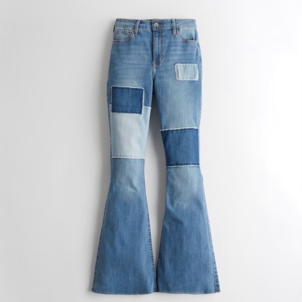 Women's Juniors Hollister High Rise Flare Patchwork Jeans Size 15